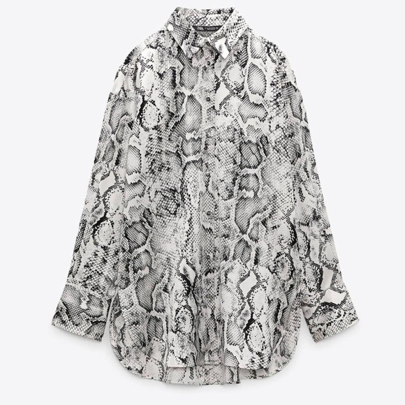 Zara Snake Print Oversized Button Down Top Size Small - Picture 10 of 10
